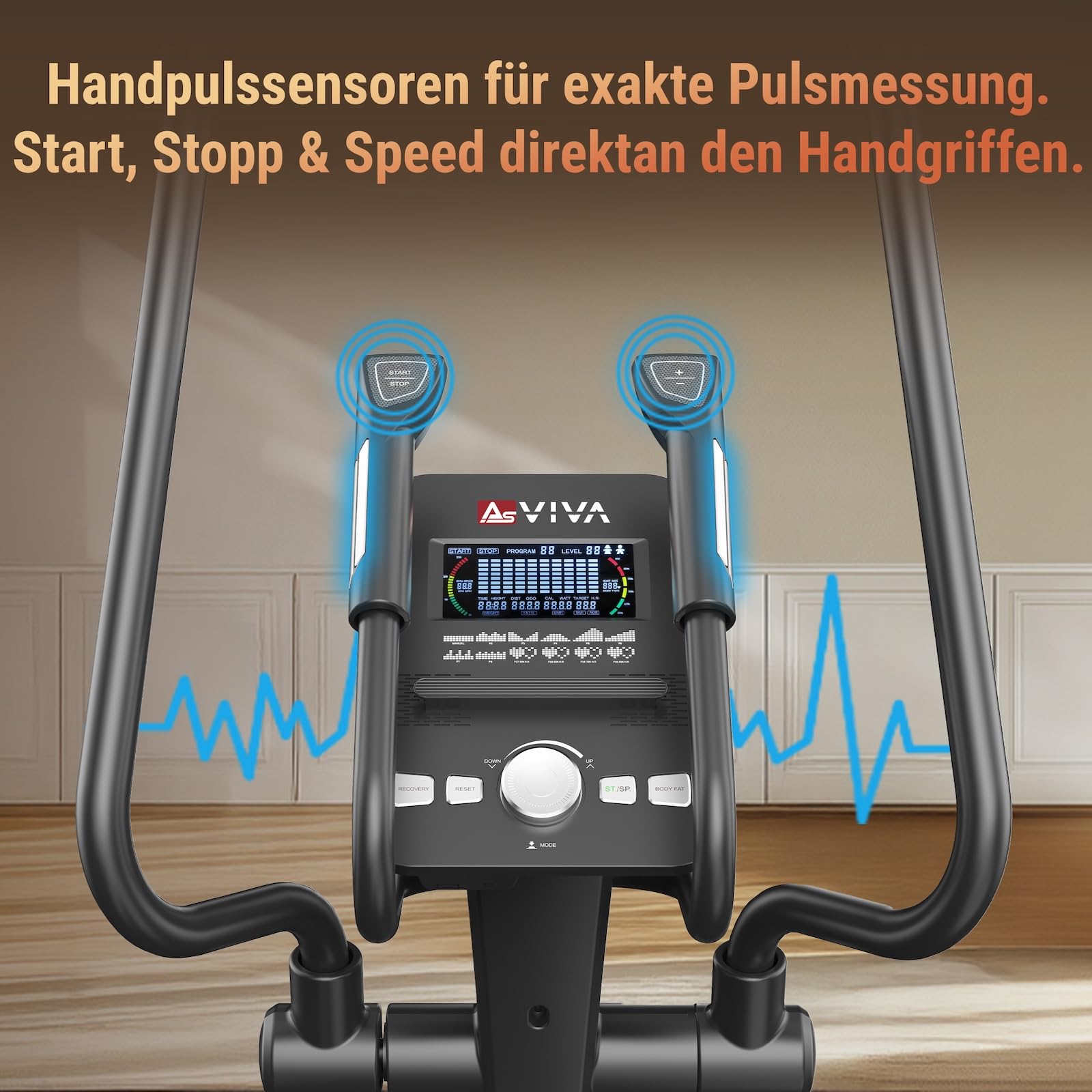AsVIVA C28 Pro Crosstrainer, Ellipsentrainer Heimtrainer, 16 kg Schwungmasse, elektrischer Widerstand, Pulsmessung, leise, für Zuhause