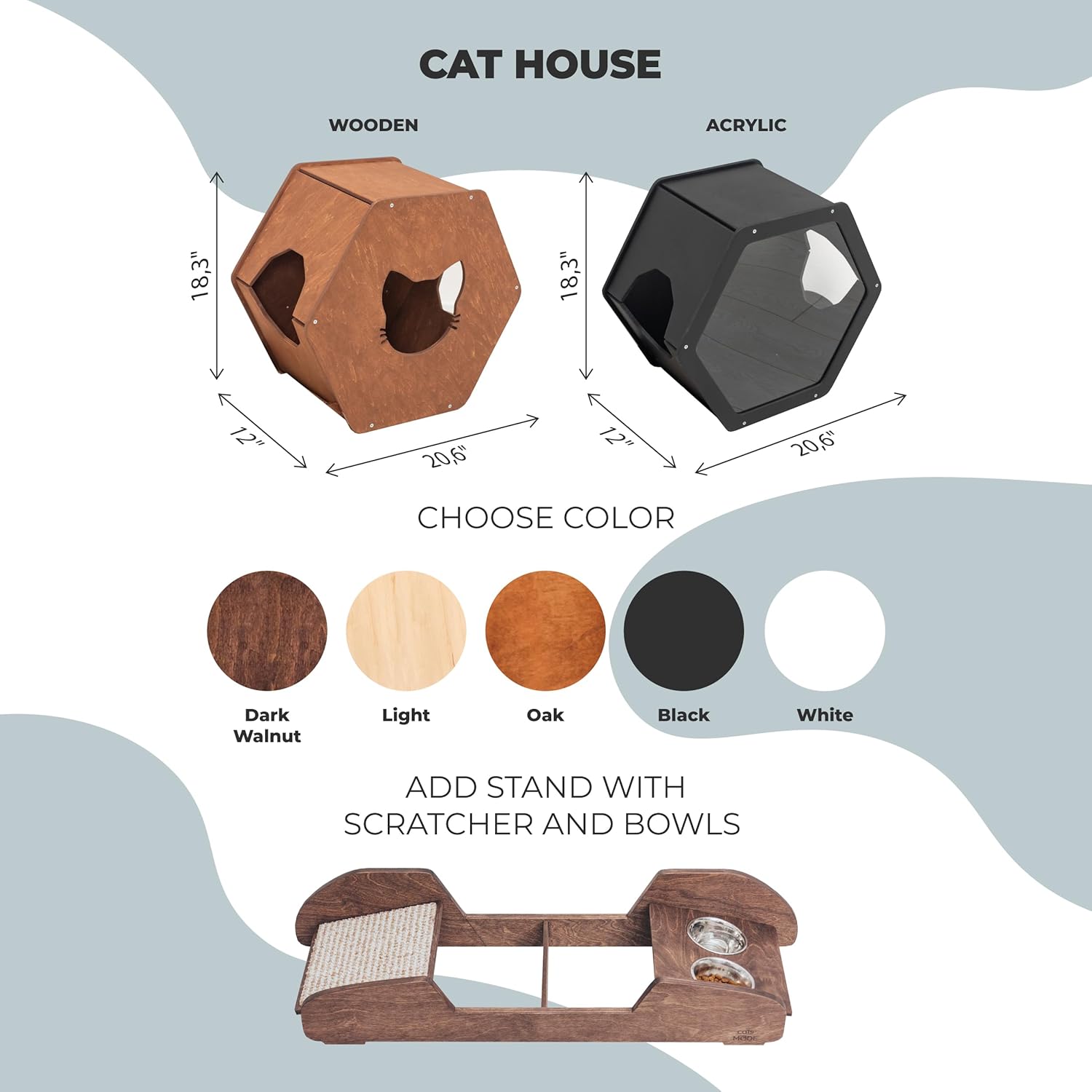 Wood Cat House Cat Bed Cat Toy Rustic Cat Decor Cat Lover Gift New Home Gift Pet Furniture Cat House Indoor (Dark Walnut, With Wooden Panel)