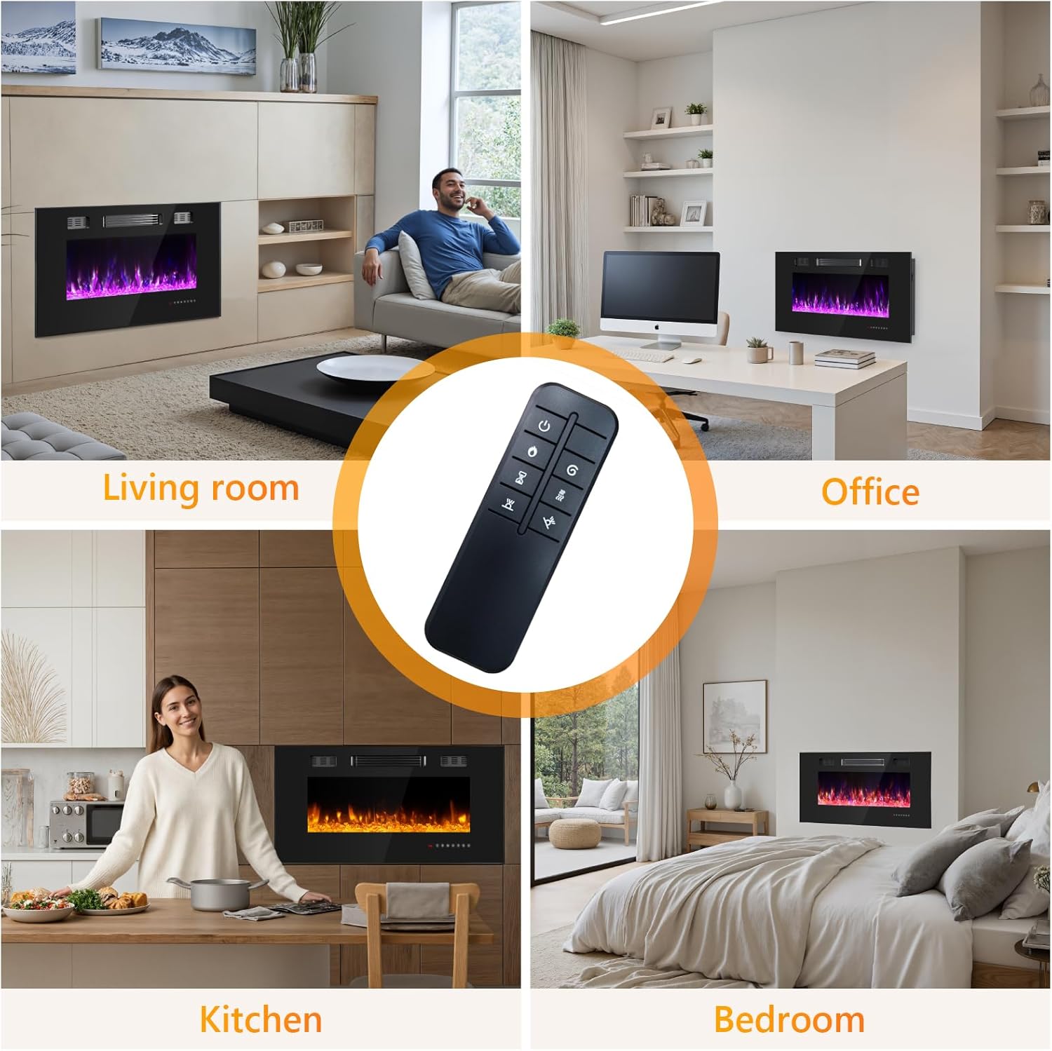 36 Inch Electric Fireplace Insert, Electric Fireplace Wall Mounted with Remote & Timer, Low Noise Heater Fireplaces for Living Room, Modern Recessed Fireplaces Decor