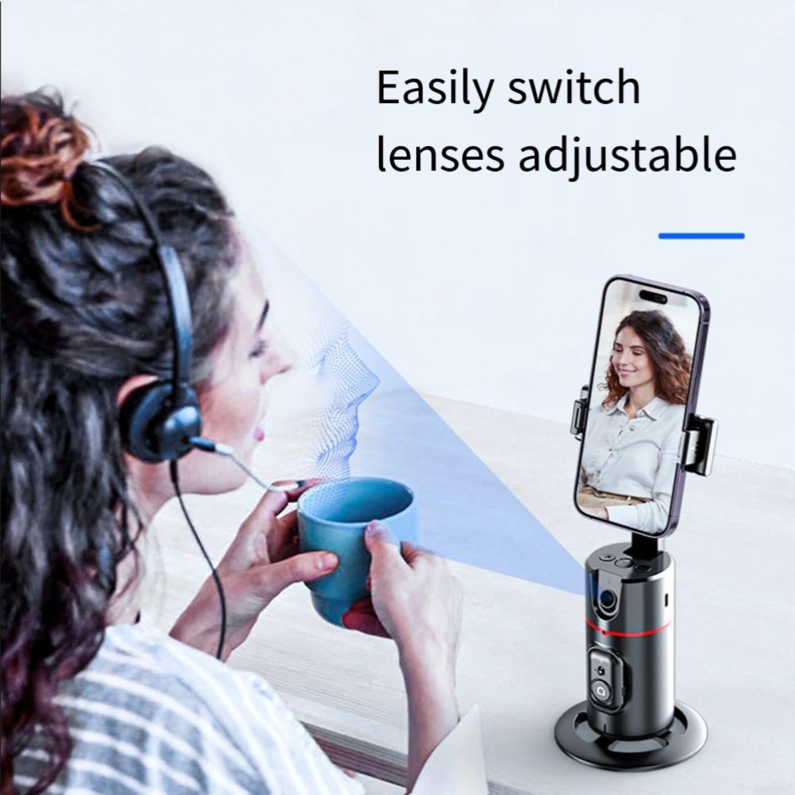 Gimbal girevole a 360° per stabilizzatore, per smartphone, con Face Tracking e otturatore remoto, supporto compatto da tavolo in ABS, per live streaming e vlogging, nero (doppia luce P03)