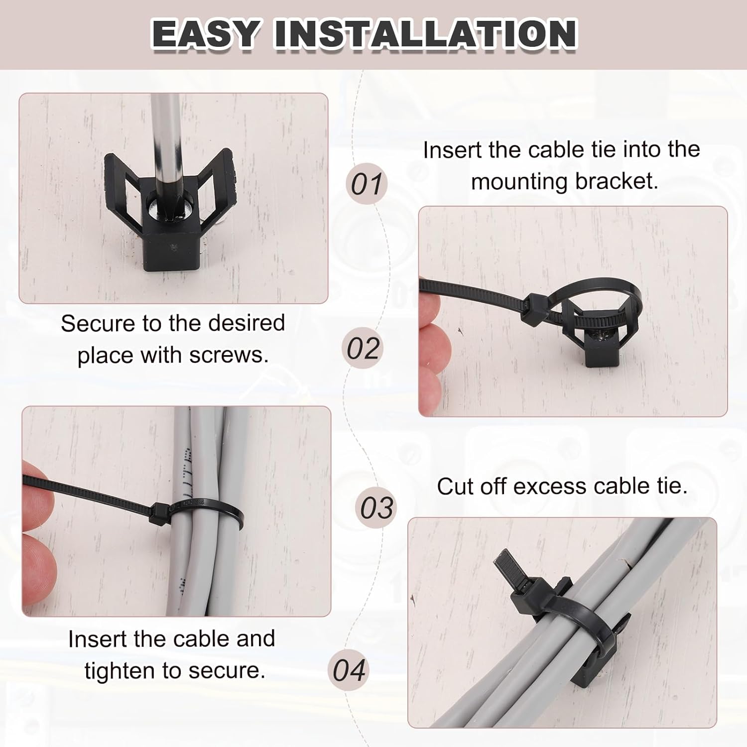 MECCANIXITY 100個 1.1インチ ケーブルタイサドルタイプマウントベース 6インチのケーブルジップタイとM5タッピング