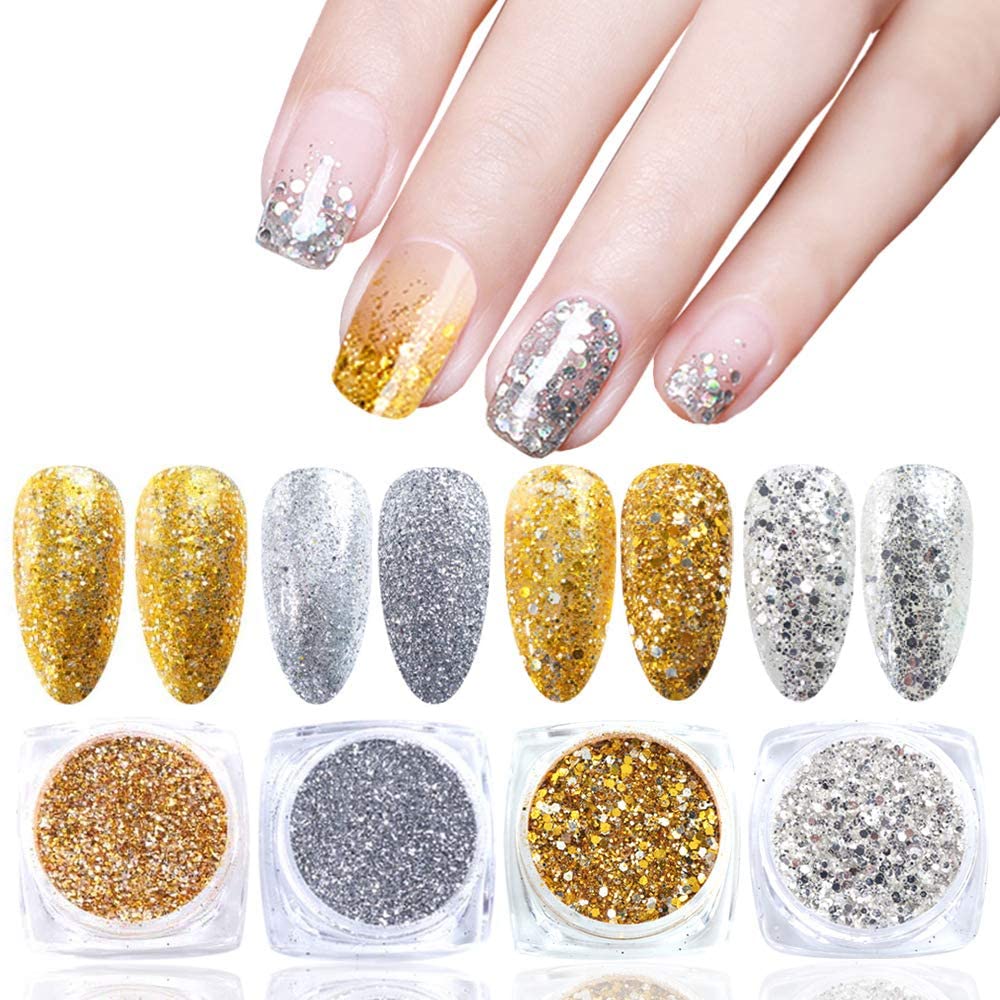 NAILWIND Nail Glitter Powder, Chrome Nail Powder, Metallic Mirror Powder, for Woman Girls,Nails Decoration,Nail Art Manicure,Nail Designs (6 Pcs Set, Gold) 2