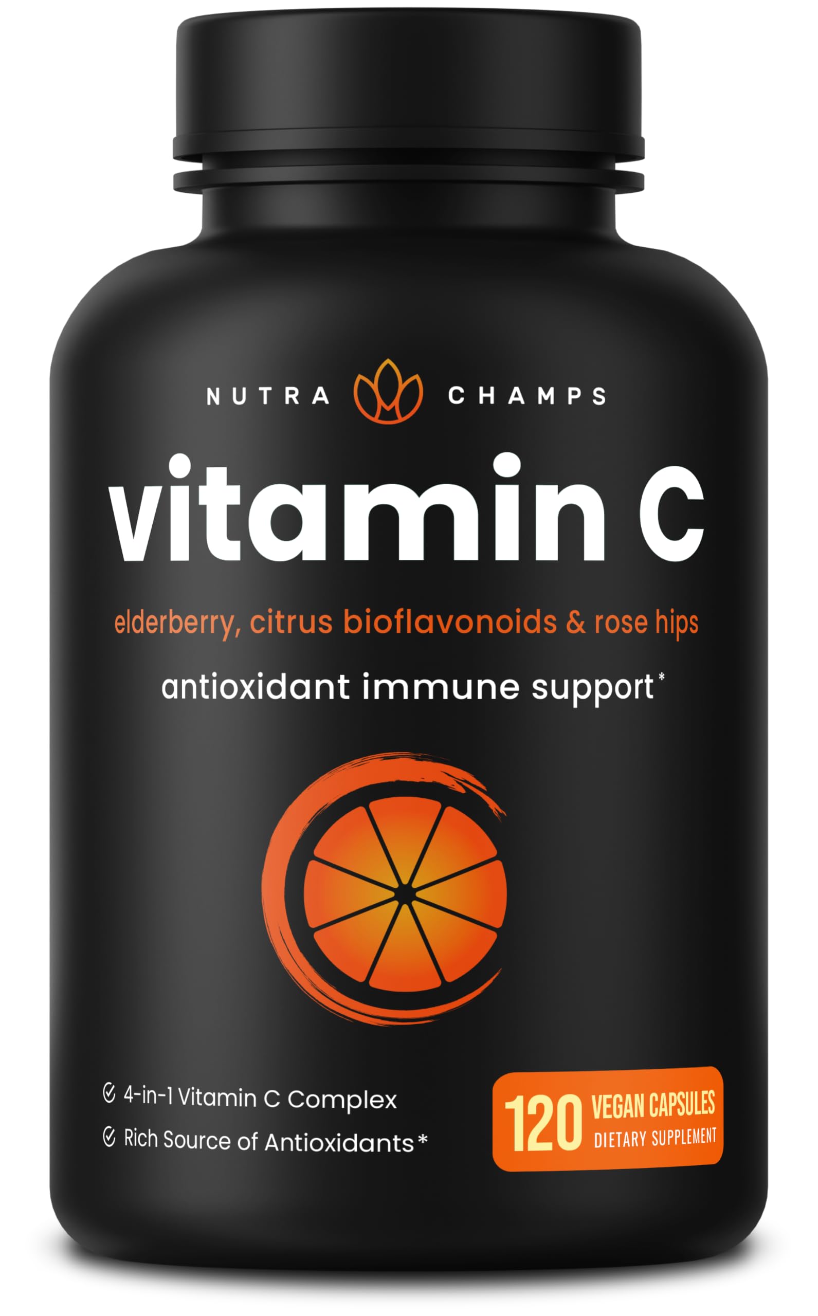 NutraChamps 1000 mg Vitamin C with Rose Hips, Vitamin C Supplement with Elderberry & Citrus Bioflavonoids, Kids Immune Boosting Supplemen Capsules Pill Vitamin C Capsules