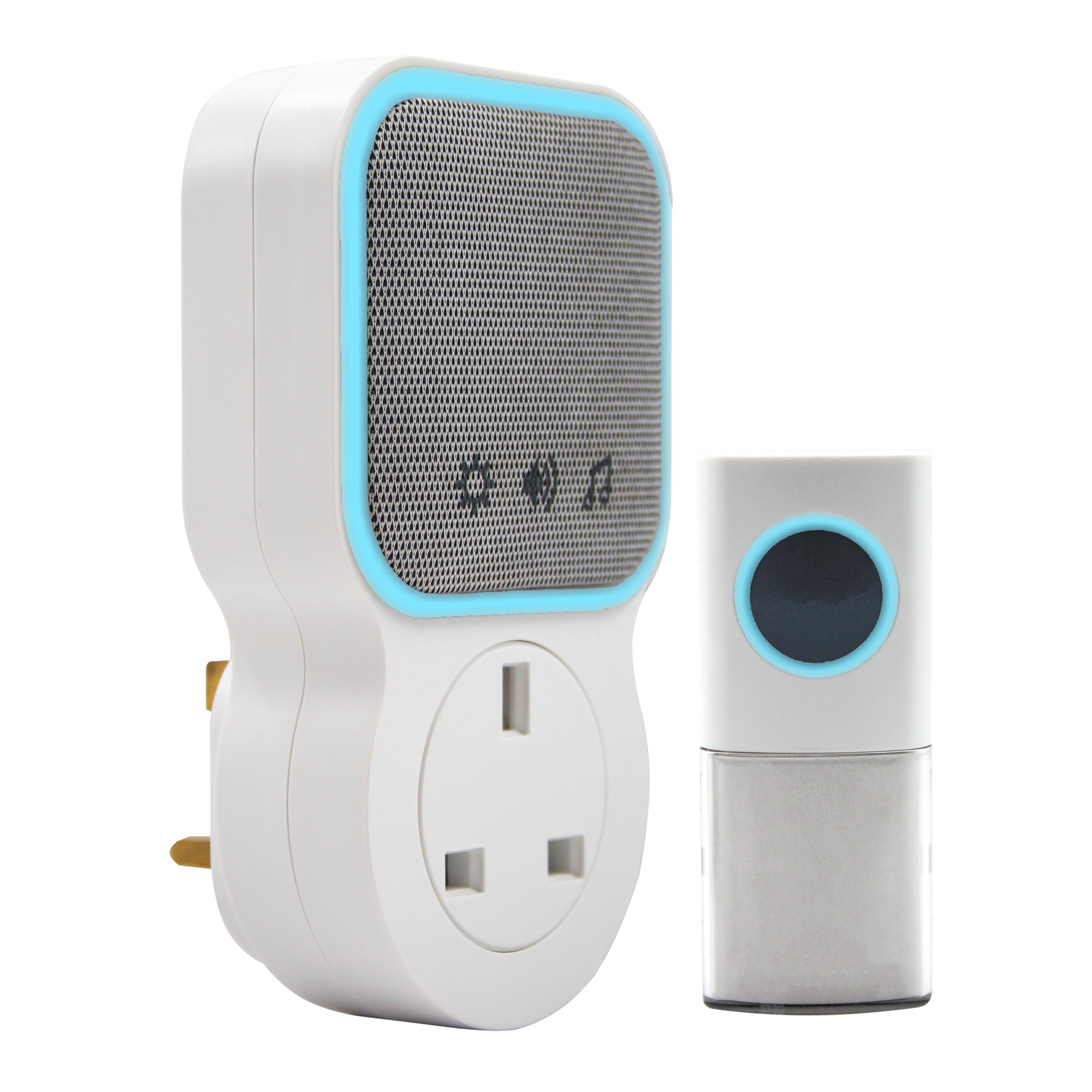 Uni-Com Wireless Plug-Through Door Chime, 150m Operating Range, 30 Different Chimes, LED Chime Alert, 3 Operating Modes, Easy Install