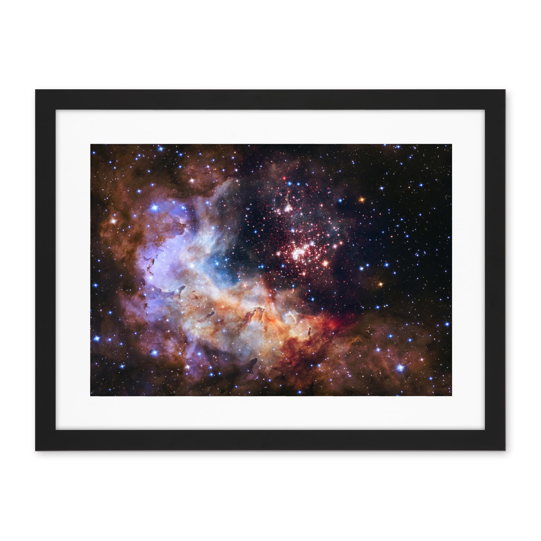 Artery8 Hubble Space Telescope Image Nasa Unveils Celestial Fireworks 25th Anniversary Giant Cluster Westerlund 2 Colourful Nebula Dust Pillars Gas Clouds Artwork Framed Wall Art Print 18X24 Inch