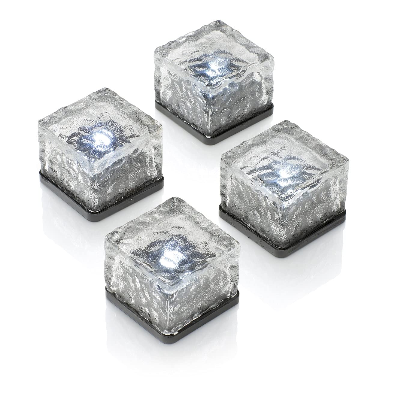 Auraglow Solar LED Frosted Glass Garden Path Brick Lights for Outdoor Landscape Lighting, Paving and Decking - 4 Pack