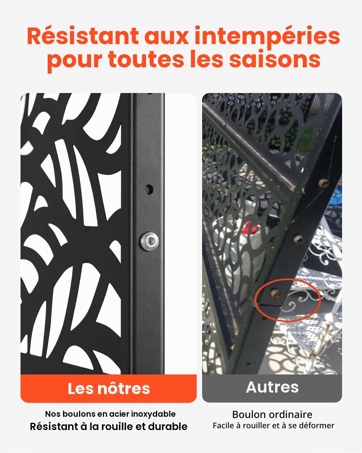 VEVOR Brise-Vue en Métal, 120x183 cm, Panneau Intimité Autoportant avec Support, Écran de Confidentialité Décoratif, Paravent Séparateur Extérieur pour Patio, Balcon, Salle Intérieure, Jardin, Noir