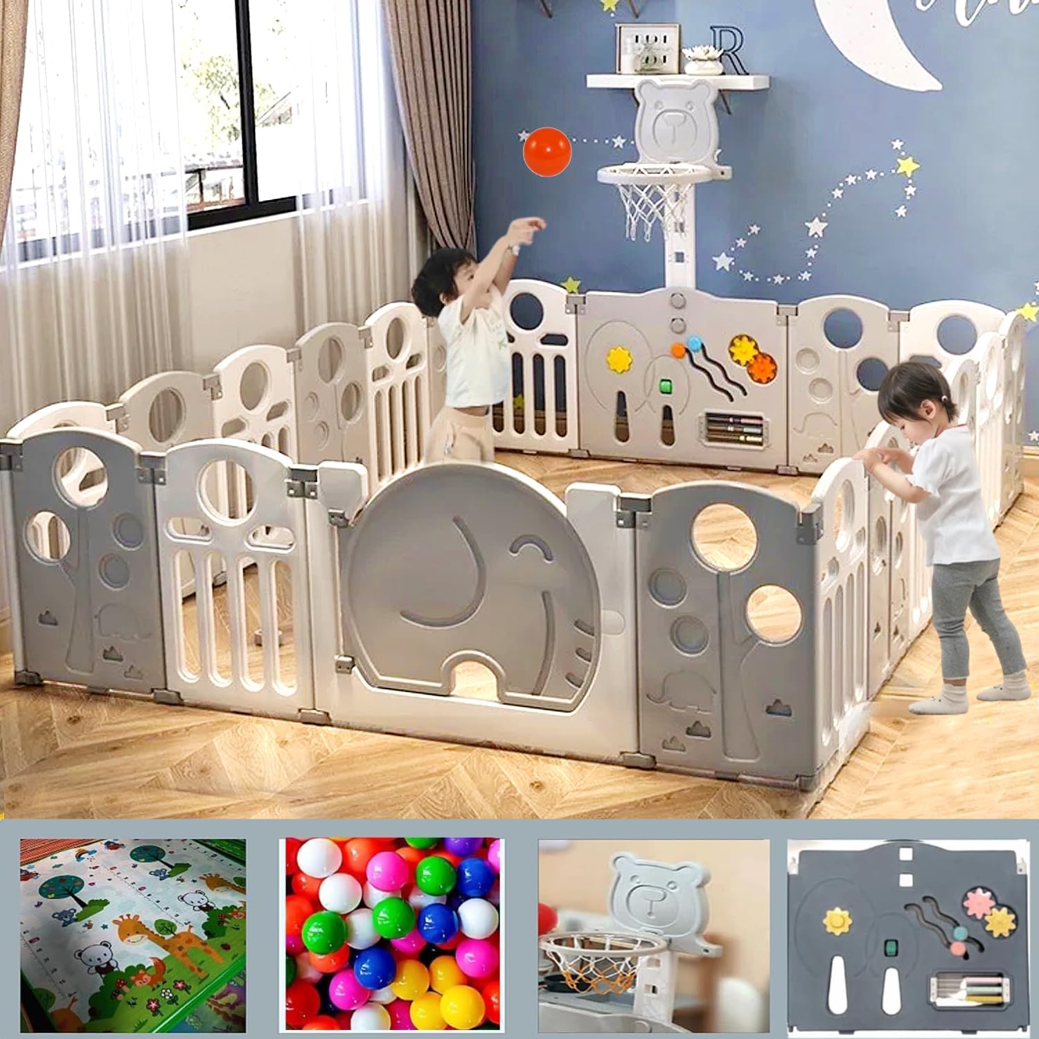 Buy Hukimoyo 16 Panel Playpen for Babies Kids Play Yard with Balls and