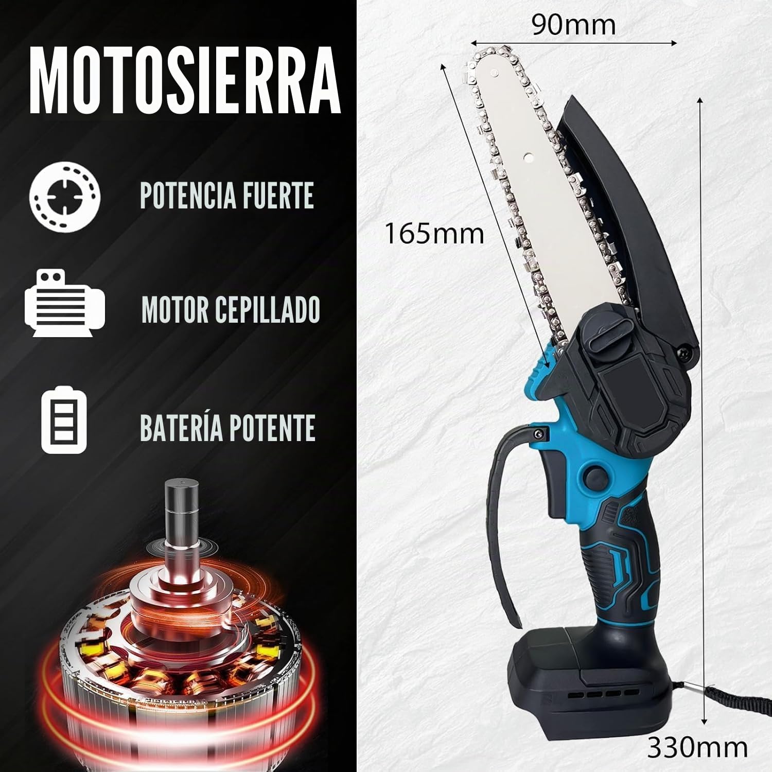 Mini Motosierra Bateria, 6 Pulgadas Eléctrica Motosierra de Mano | para Tijeras de Jardín, poda y corte de madera, herramienta eléctrica de jardín