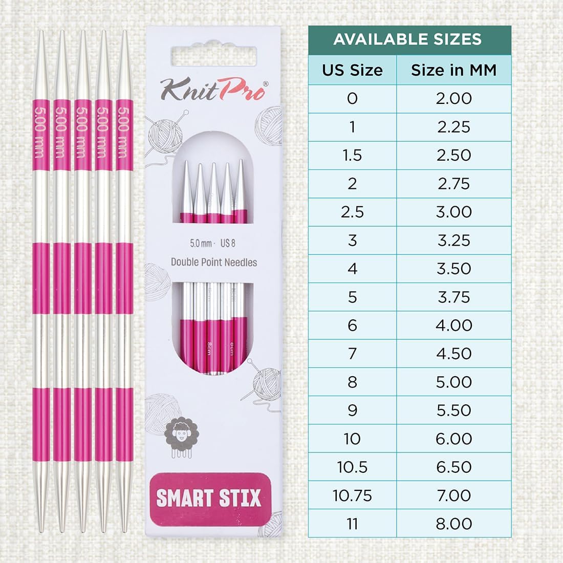 KnitPro Smartstix Double Pointed Needles 5.5" (14cm) | US Size 8 (5mm)
