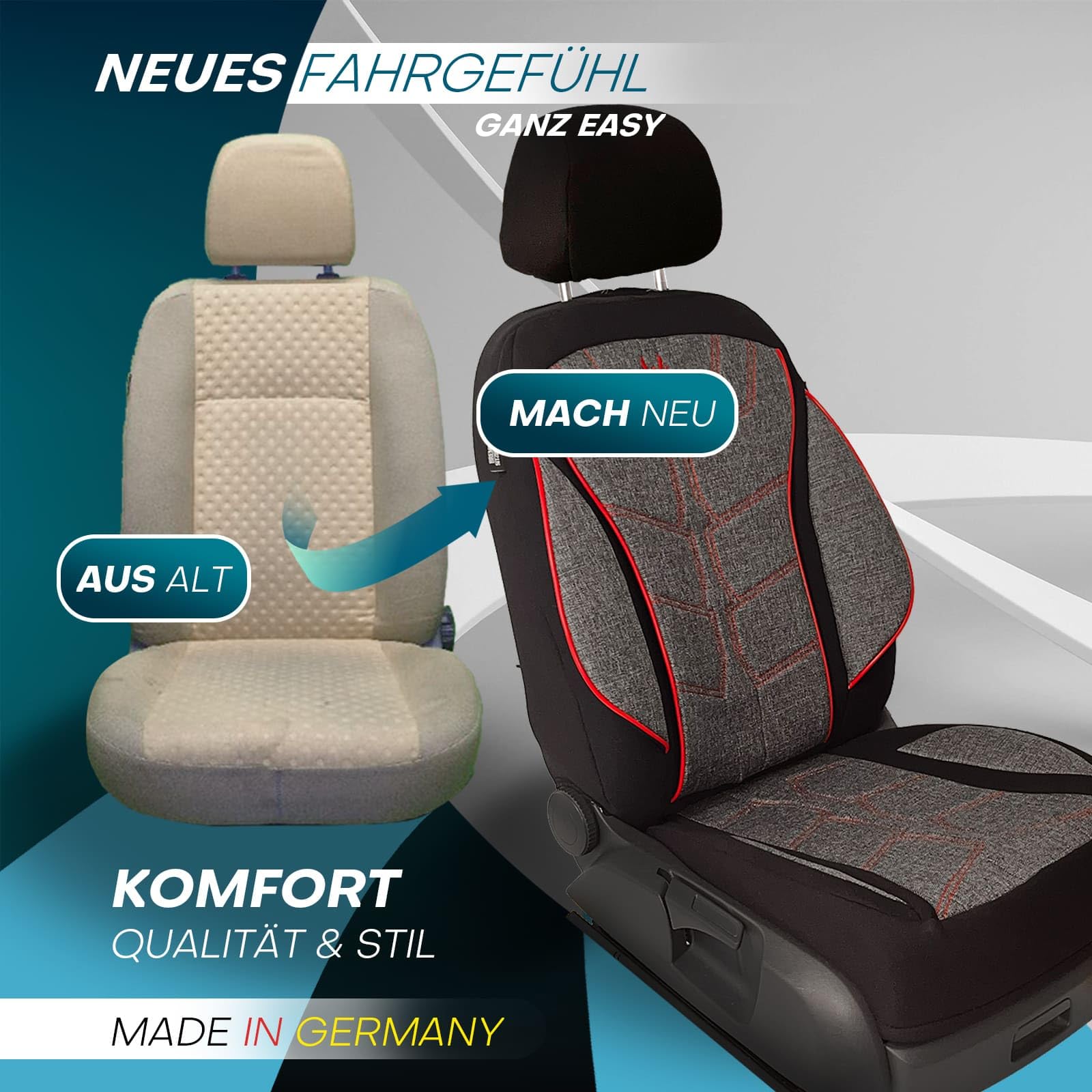 Fundas de asiento aptas para BMW 3 | Color: negro y rojo | Modelo: Prime MT | Fundas de asiento | Fundas de asiento | MT2