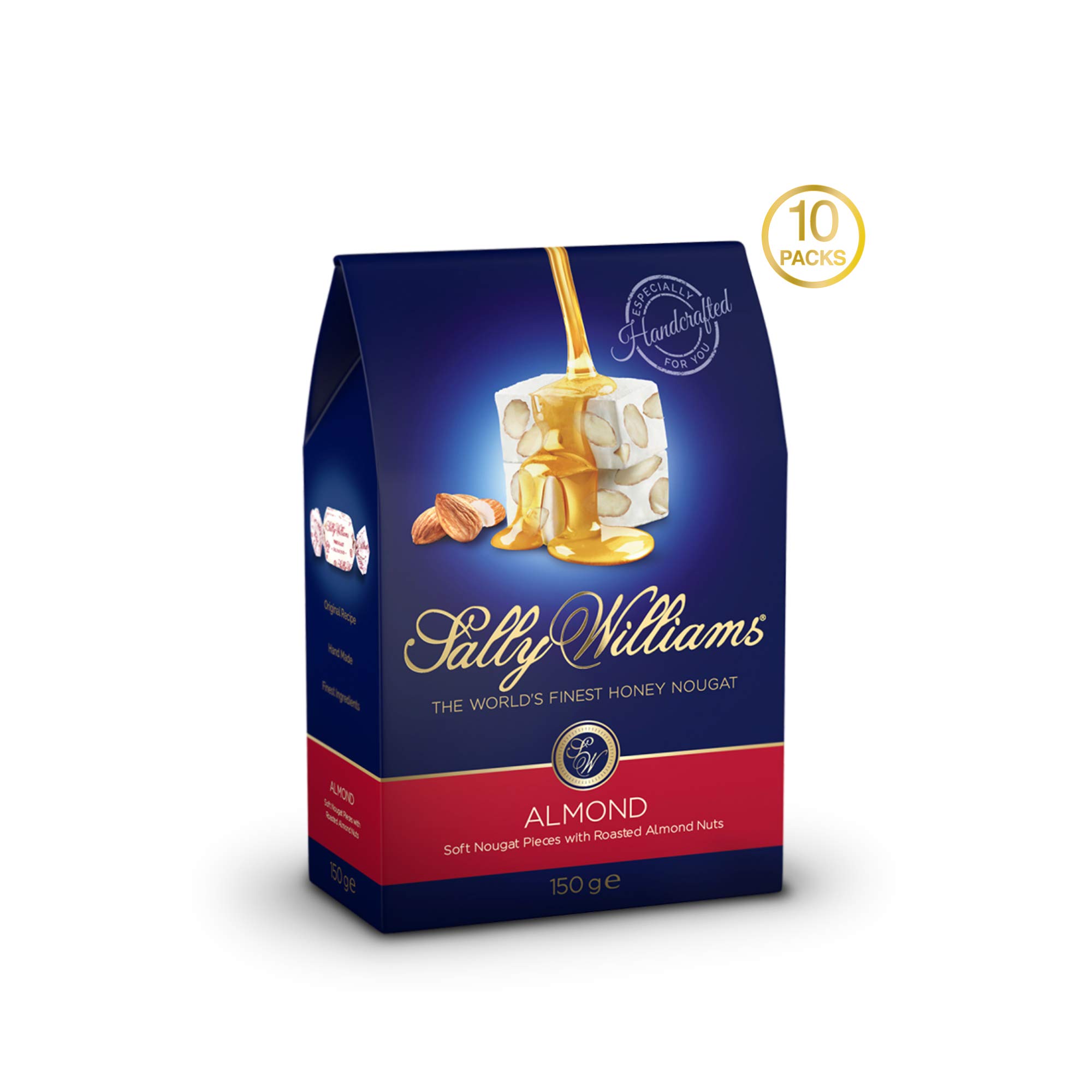 Sally Williams, Premium Soft Honey Nougat Geschenkbox – handgefertigte Nougats mit gerösteten Mandelnüssen – 150 g Packung mit 10 Stück