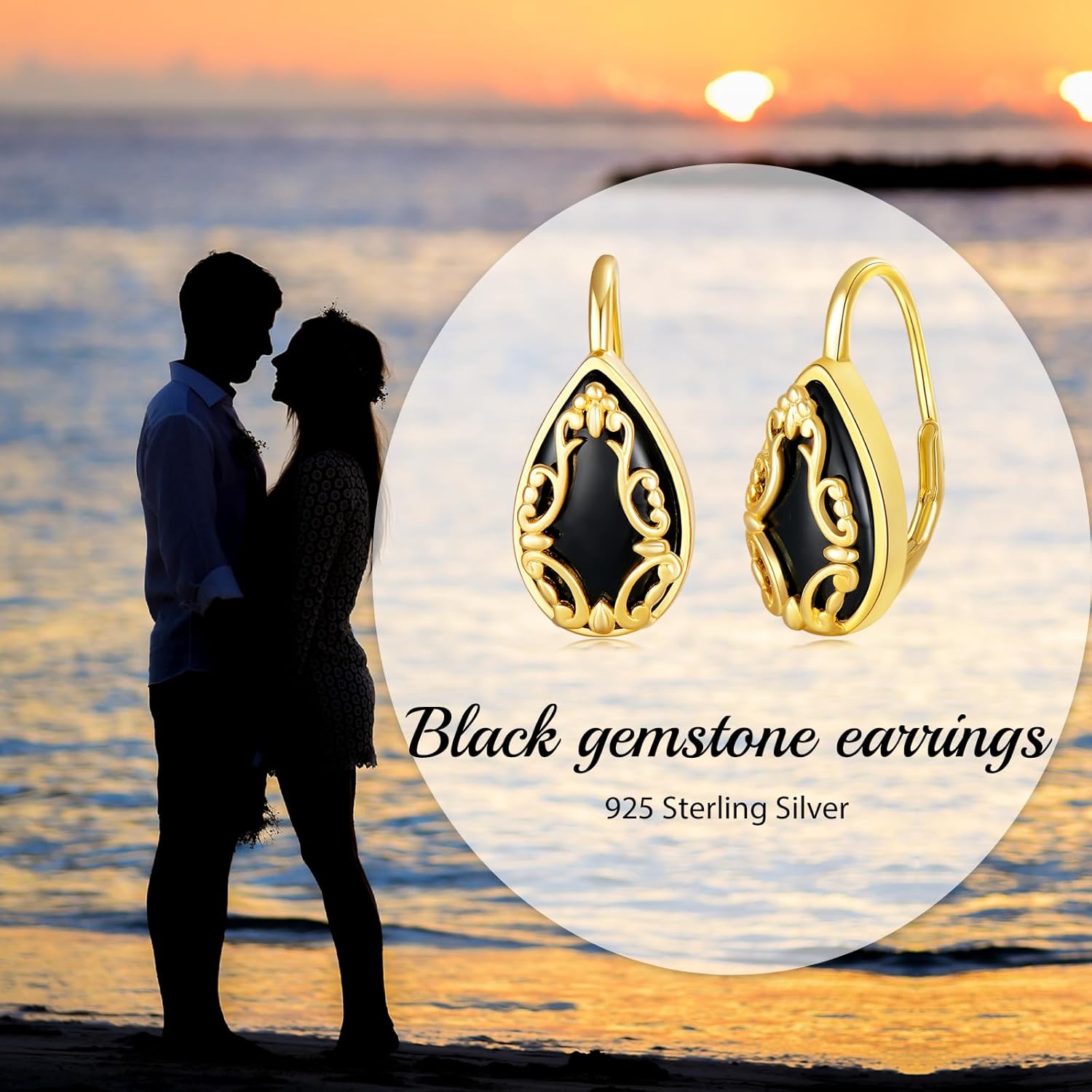 Black Onyx Earrings Sterling Silver Filigree Onyx Dangle Hoop Earrings Boho Leverback Earrings Black Onyx Jewelry Gifts for Women - Image 4