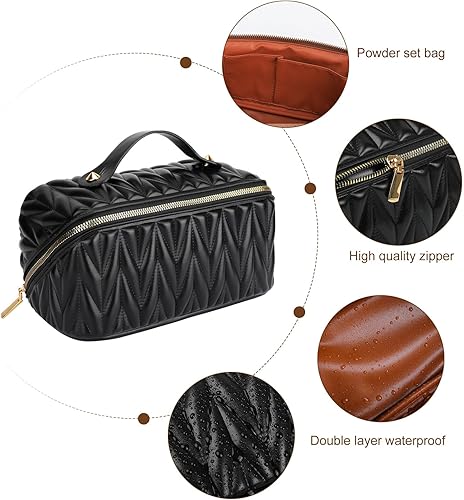 Miniatura 3 de Bolsa de maquillaje de viaje, bolsa de maquillaje portátil de gran apertura, se abre plana para un fácil acceso, bolsa de aseo personal, bolsa de