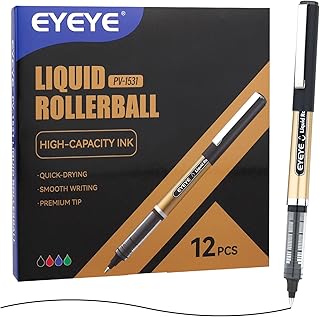 12 Pack 0.5mm Extra Fine Point Black Pens, Quick Dry Liquid Ink Rollerball Pens, Smooth Writing Fine Tip for Journaling, Note Taking, Office & School Supplies