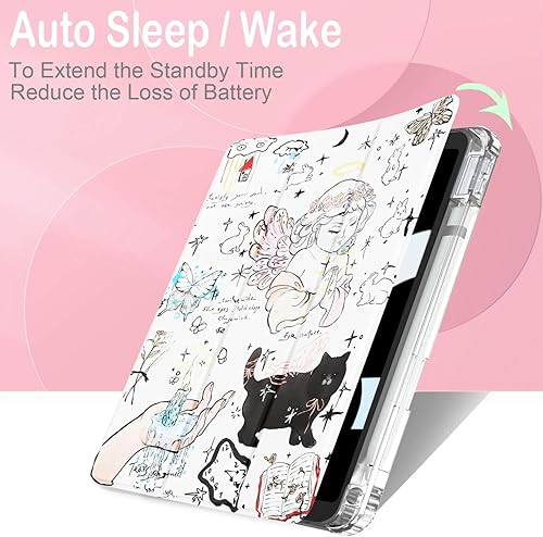 Miniatura 4 de Feams Funda para iPad de 9 generación, funda triple para iPad 10.2, cubierta trasera transparente con soporte para lápiz y apagado