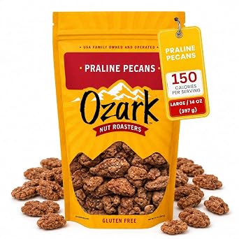 OZARK NUT ROASTERS, Praline Pecans, Sweet & Creamy French-Inspired Gourmet Snacks, World-Class Gourmet Candied Nuts, Resealable Pack 14 oz