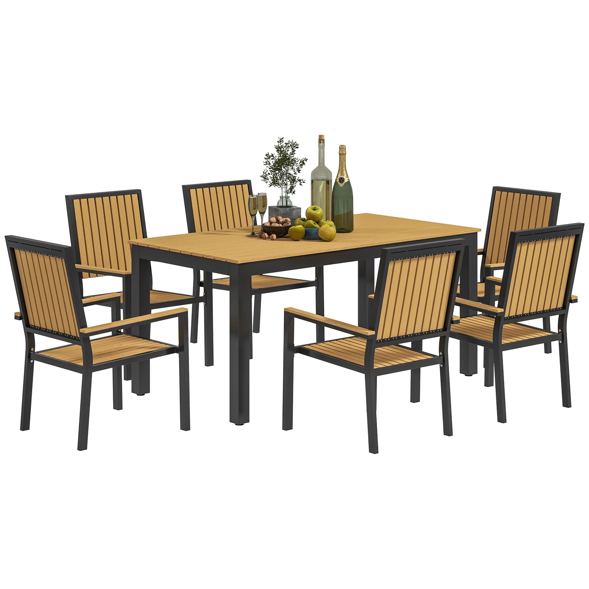 Outsunny 6 Seater Garden Dining Set with Stackable Chairs Nature Wood