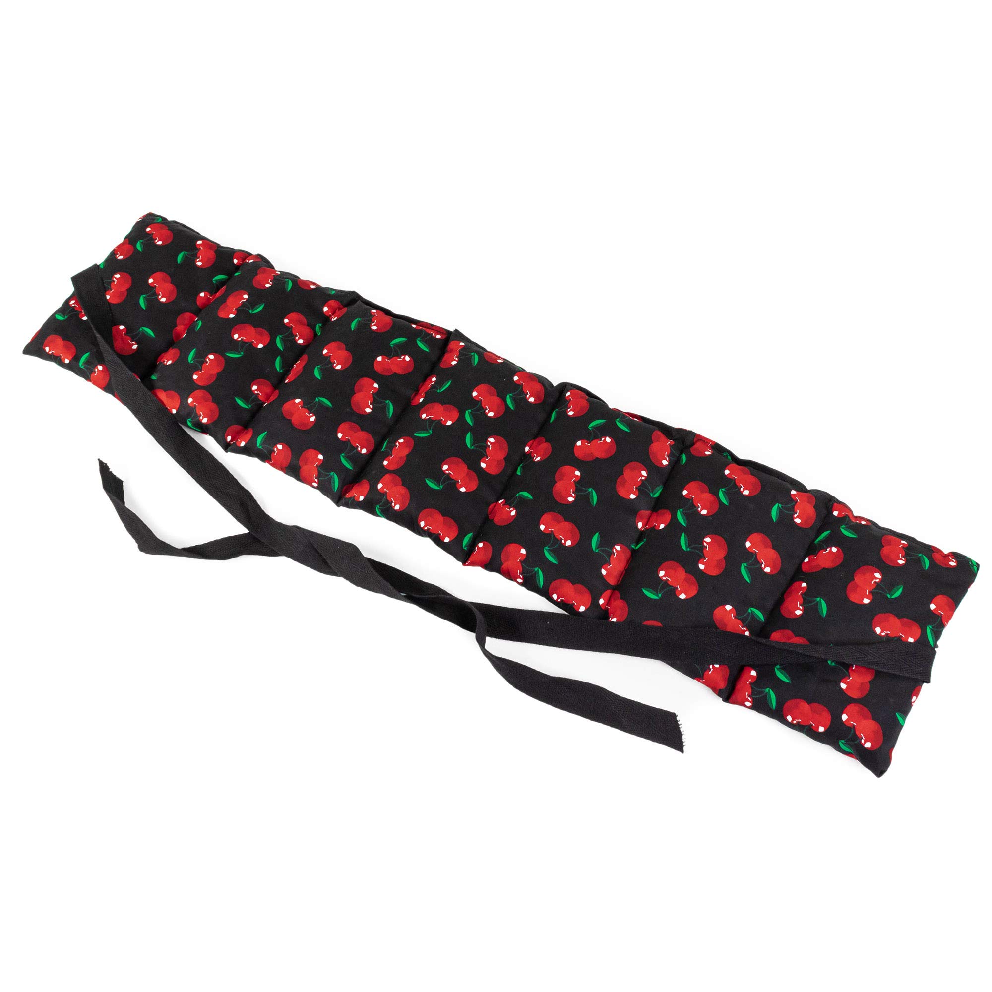 Cuscino con noccioli di ciliegia (65x15cm, cherry-black, 7 compartimenti con banda da legare) Cuscino termico, Fascia schiena, lombare e pancia