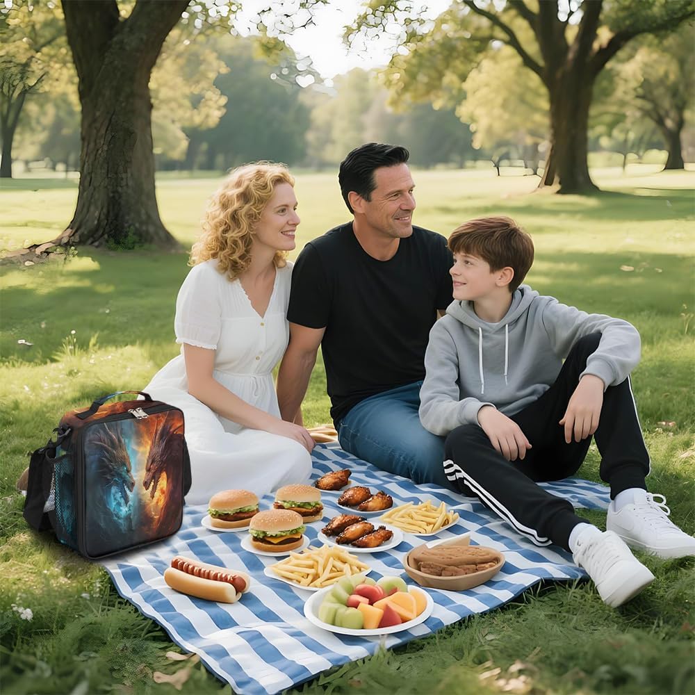Pardick Lunch Box for Kids Boys Girls Water Fire Dragon Kids Lunch Bag Insulated Lunch Bag Tote with Adjustable Shoulder Strap Teens Lunchbox Cooler School Picnic
