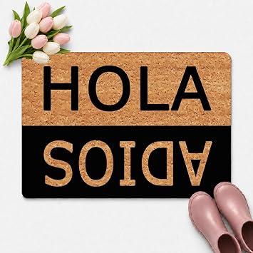 Hola Adios Funny Doormat for Entrance Way with Non Slip Backing Indoor/Outdoor Welcome Mats Home and Office Decorative Rug 23.6 inW X 15.7 inL