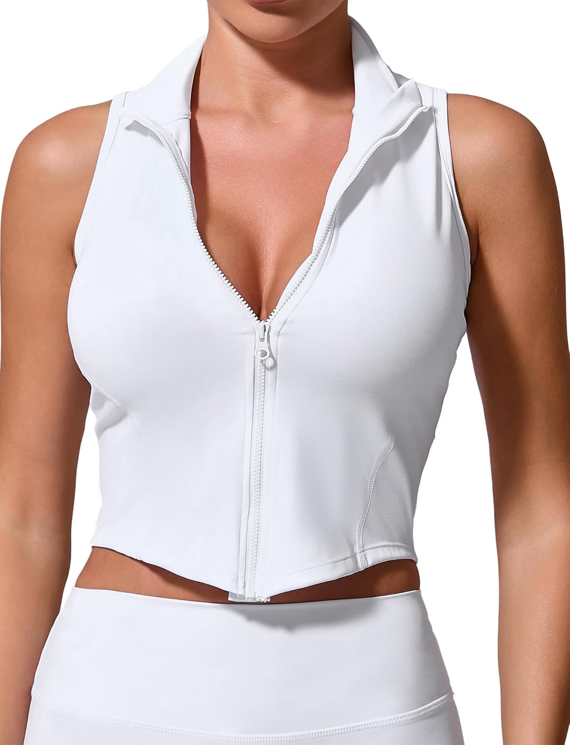 FEOYA Women's Sleeveless Yoga Zip-up Tank Top Workout Jacket Slim Fit Running Fitness Sports Activewear Elastic S-L