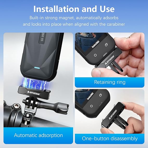AMAZEAR Magnetic Quick-Release Mount for Insta360 X6 (2 Pack), Insta 360 Accessories QR Adapter Holder with Go-Pro Mount for Insta360 X6 / X5 / X4 Air/Ace Pro/Ace Pro 2, Black