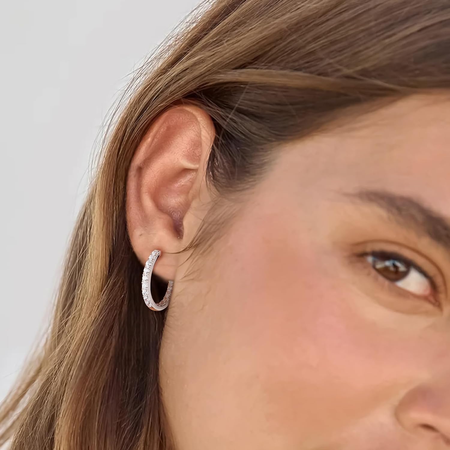 Diamond Hoop Earrings Sterling Silver Hypoallergenic Classic Chunky Hoop Earrings Full Gemstone Luxury Earrings for Women Wedding,Daily or Party, 15/20/26 mm - Image 9