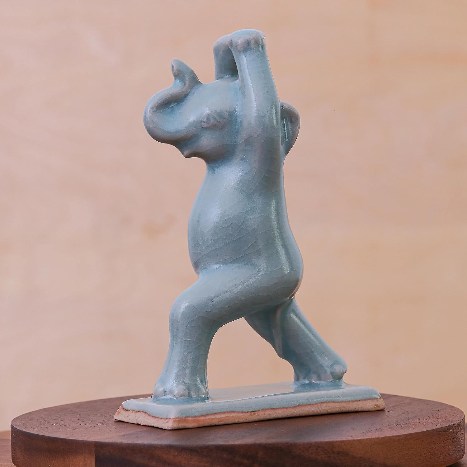 NOVICA Artisan Handmade Celadon Ceramic Figurine Elephant Yogathemed Green Thailand Sculpture [5in H x 3.4in W x 1.6in D] ' Elephant Warrior Pose'