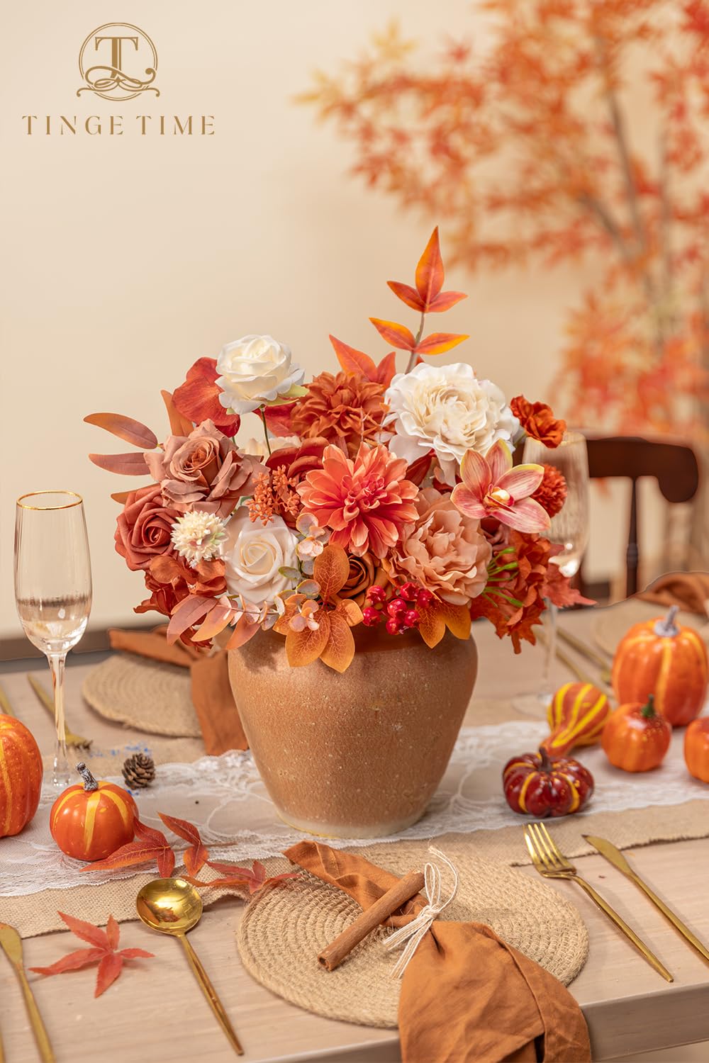 TINGE TIME Künstliche Rosen, orangefarbene Kunstblumen, Großpackung für selbstgemachte Brautsträuße, Brautsträuße, Babyparty, Herbstdekoration, Tischdekoration