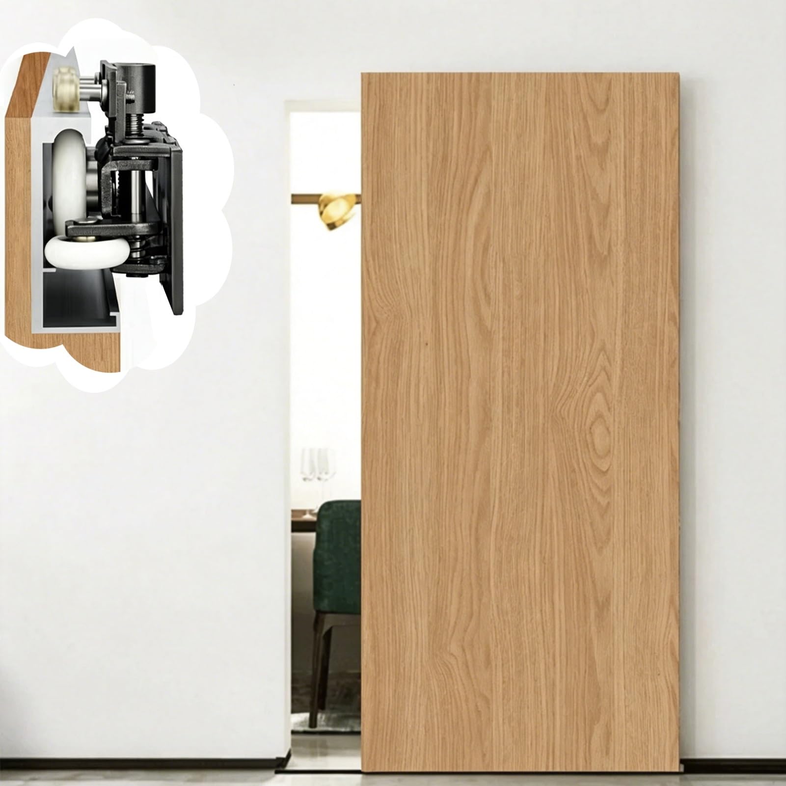 Jievmrs Trackless Ghost Door Hardware System for Pocket Doors, 2.3-13ft Sliding Barn Door Hardware Track Kit, Interior Wooden Door Slides Rollers Set(7ft/213cm)