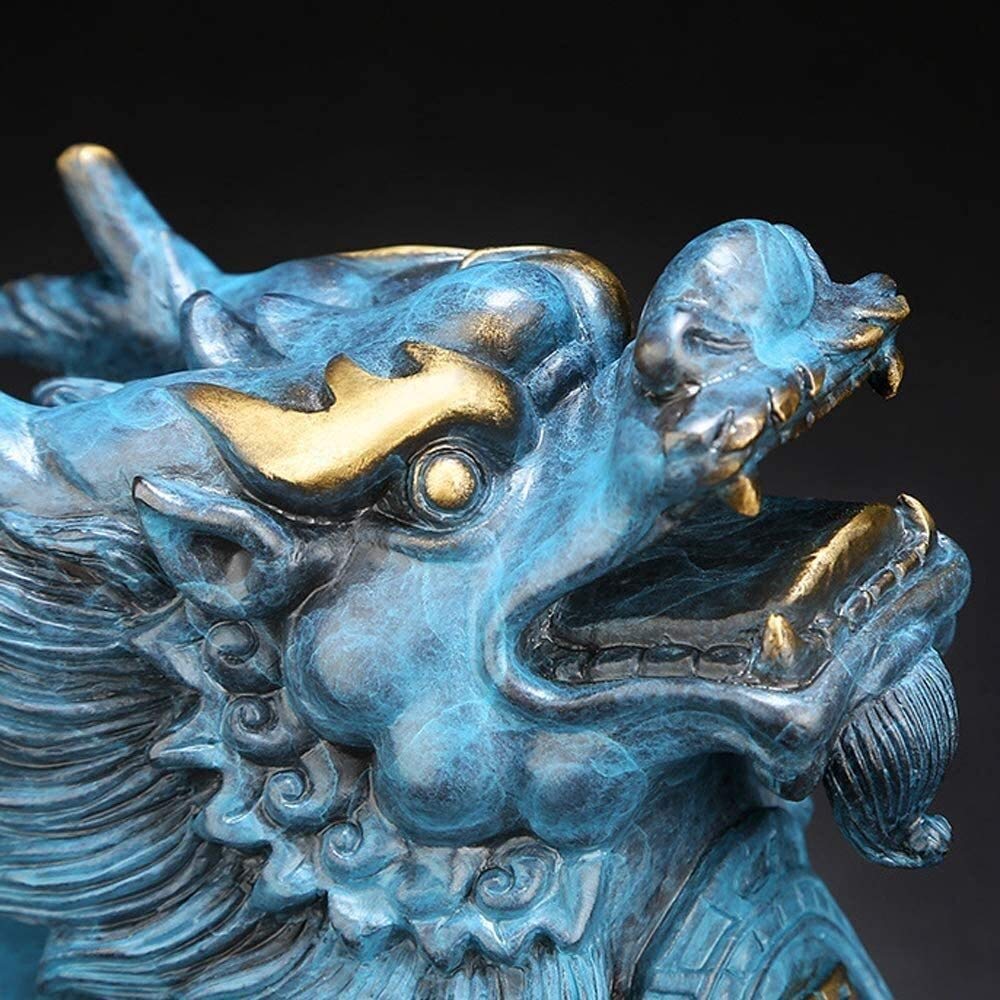 Amazon.co.jp: QiLin/キリン ブルー純銅の守護像、中国の風水装飾
