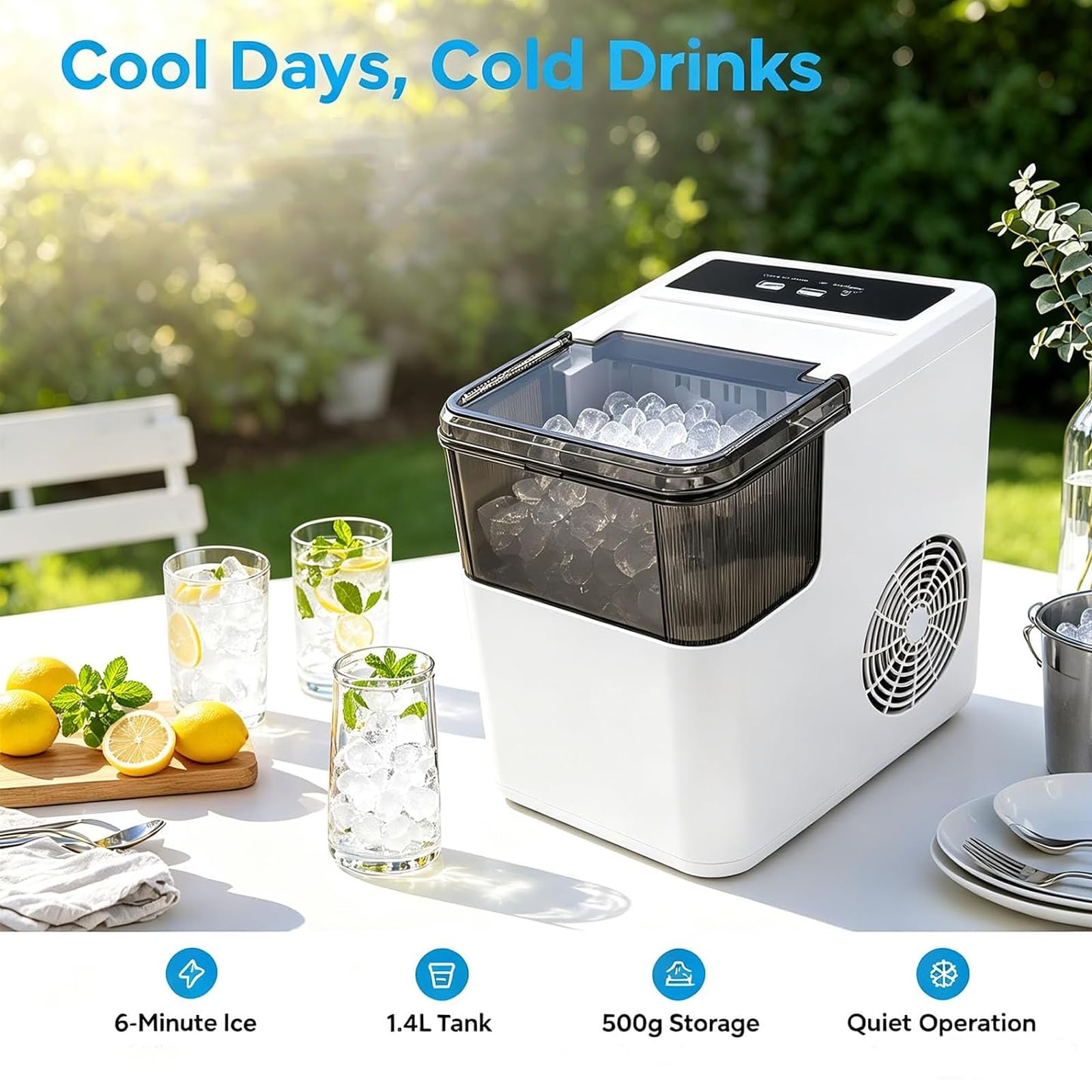 1.4L portatile Nugget Ice Maker Countertop, 12Kg / 24h | Finestra autopulente/trasparente, piano d'appoggio per mini congelatori per bar domestici, cestello rimovibile per ufficio
