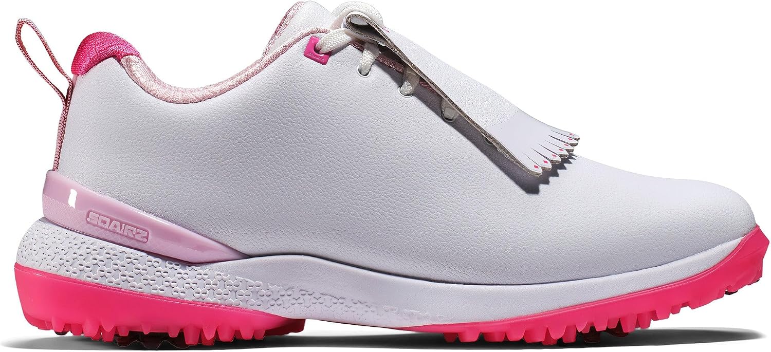 SQAIRZ Ultra Tour-Lite Womens Spiked Golf Shoes Waterproof | Lightweight Performance Golf Shoes for Women with Wide Toe Box | Athletic Microfiber Golf Shoes with Replaceable Softspikes