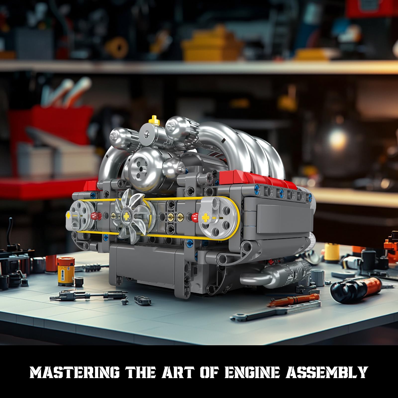 Mould King 10193 Technik Engine Building Blocks Toy Kit, Boxer Engine Clamping Blocks Construction Kit Model - Image 4