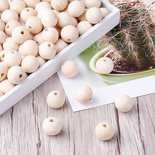 Vista 21 de Mega Pet 50 cuentas espaciadoras de madera natural sin terminar de 0.472 in (0.47 pulgadas) redondas de madera sueltas para manualidades