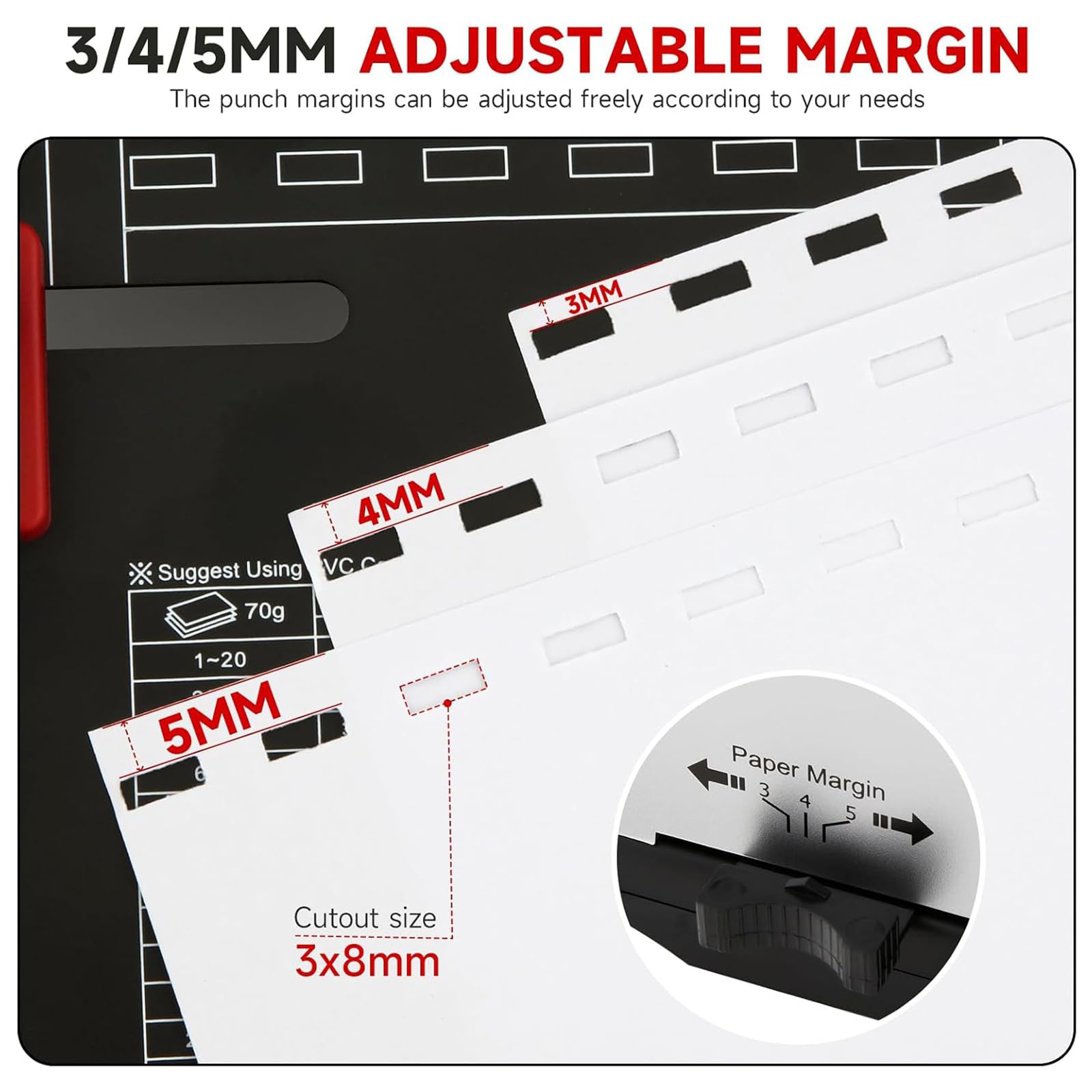 Rilegatrice manuale a pettine, 21 fori, margine regolabile da 3-5 mm