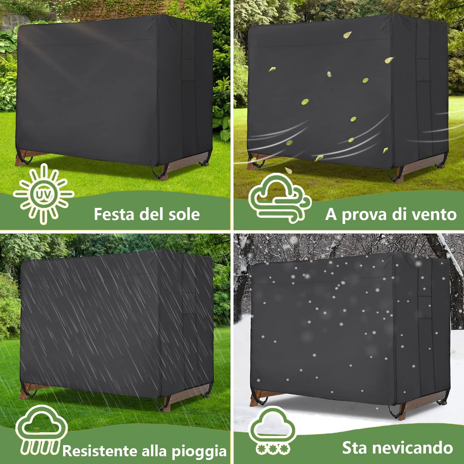 Copertura per Dondolo da Giardino a 3 Posti, 220x135x170cm Tessuto Oxford 600D Anti-UV, Impermeabile, Antivento, Copertura Protettiva per Altalena da Giardino (Nero)