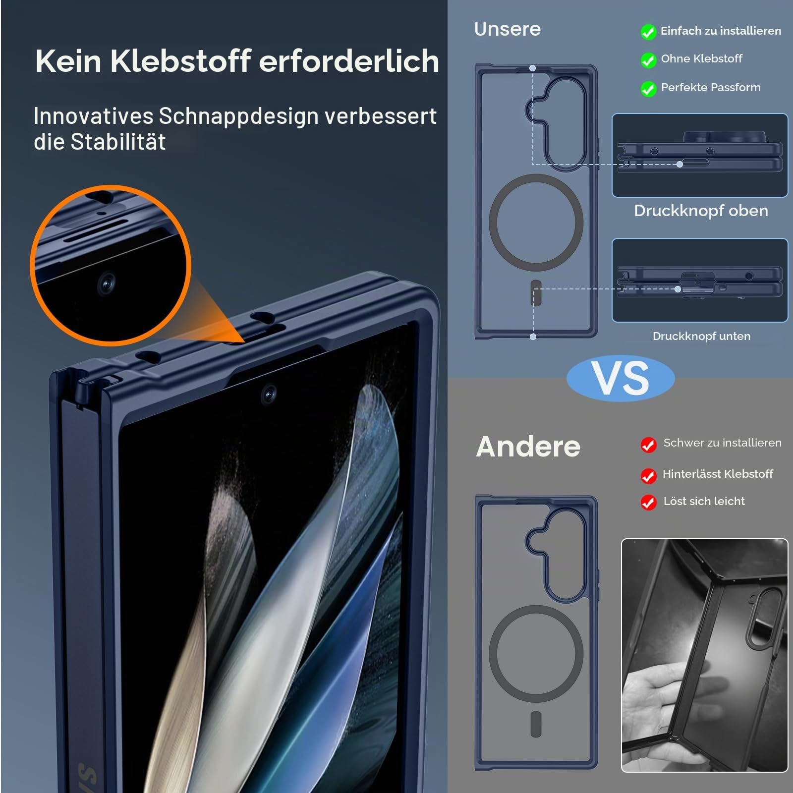 Hensinple Schutzhülle für Samsung Galaxy Z Fold 7, magnetisch, Z Fold 7 Hülle [kompatibel mit MagSafe], transparent, schmale Passform, stoßfest, hartes Polycarbonat, robust, Anti-Vergilbung, Blau