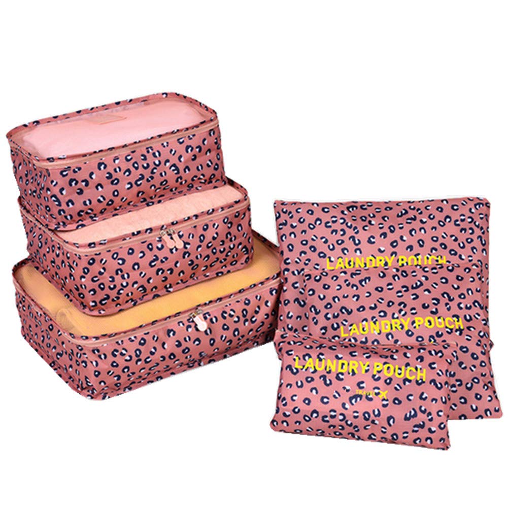 vayeebo 6 Sets Travel Organizers Packing Cubes Luggage Organizers Compression Pouches (Pink Leopard)-picture-24