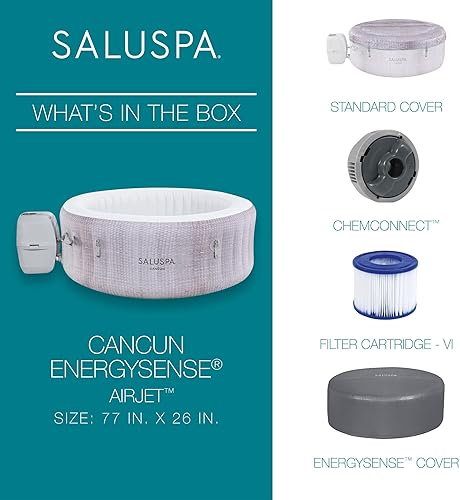 Miniatura 3 de Bestway SaluSpa Cancún - Bañera de hidromasaje inflable redonda de 71 x 26 pulgadas, spa al aire libre con 120 chorros de aire y cubierta de ahorro