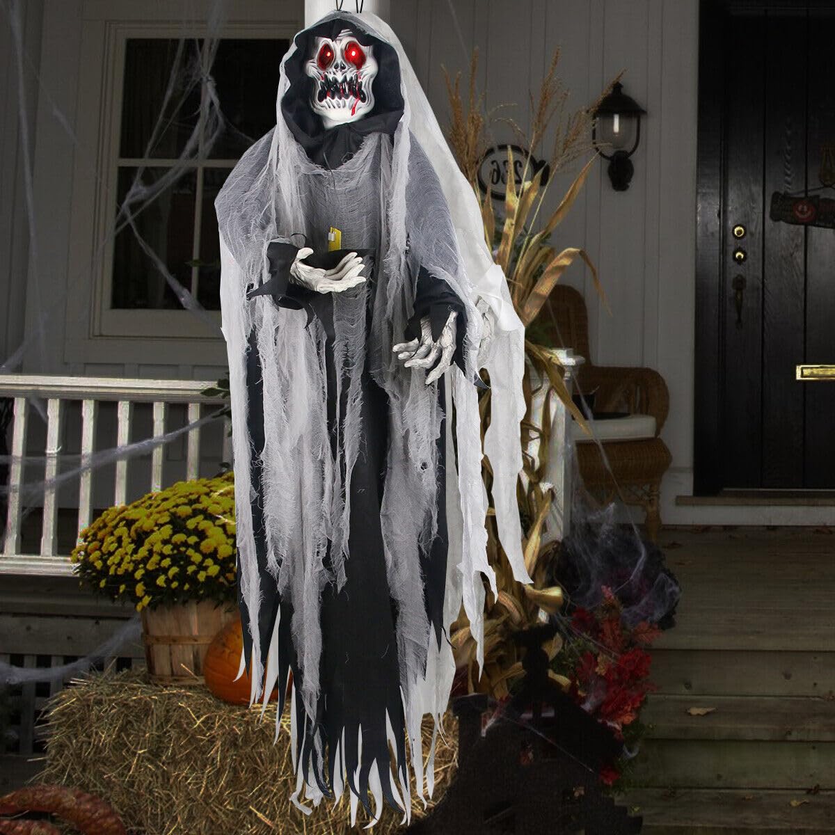 Decorazioni di Halloween nere da 1,5 m da appendere fantasma spaventoso puntello teschio per esterni e interni oggetti di scena di Halloween grandi