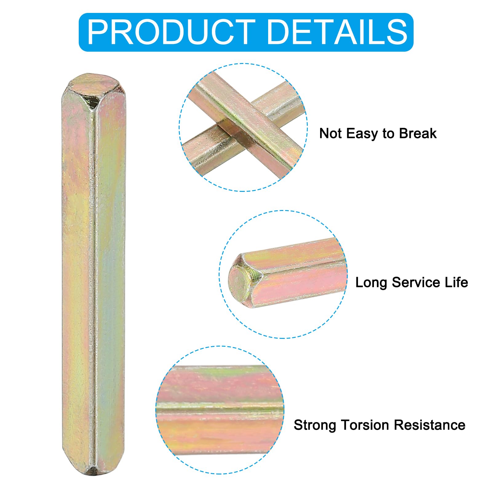 2-Pack Square Door Knob Spindles - 50mm X 5mm, Gold, Carbon Steel Replacement For Mortise Locks - View #4