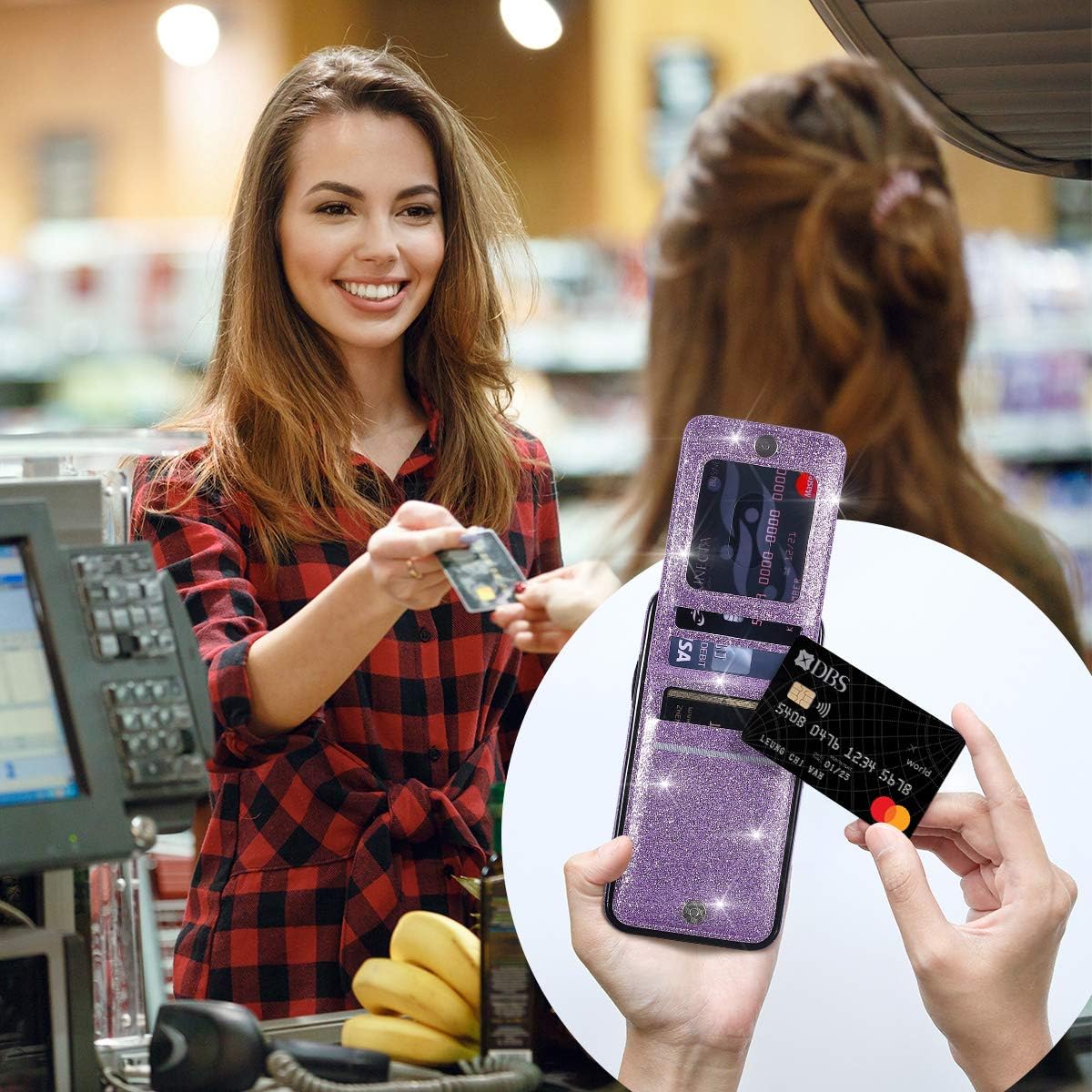 UEEBAI Wallet Case for iPhone 11, Glitter Ultra Slim PU Leather Case Back Wallet Kickstand Cover with Card Holder Slots Magnetic Clasp TPU Shockproof Flip Folio Case for iPhone 11 - Purple