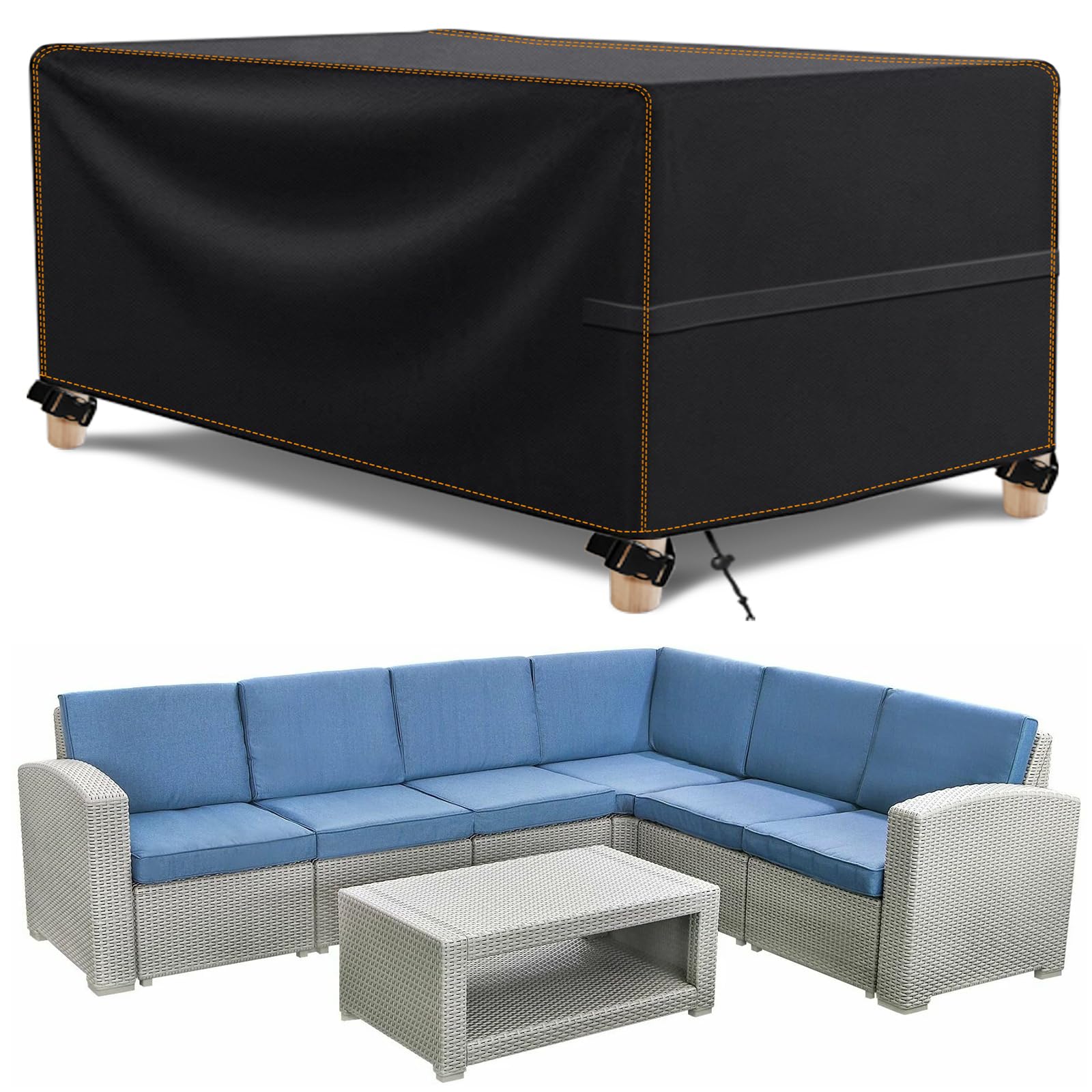 MUPAS Afdekzeil, tuinmeubelen, waterdicht, winddicht, zitgroep, 420D Oxford- weefsel, beschermhoes voor tuintafel, terrasmeubels, zitgroep, rechthoekig, 170 x 94 x 71 cm