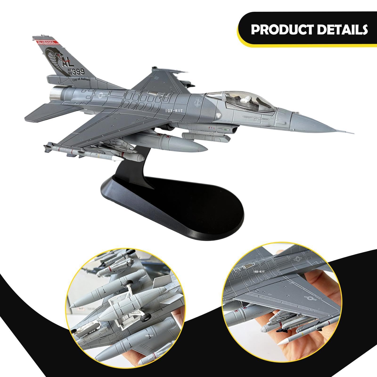 Modellino Aereo F-16C in Scala 1/72, Giocattolo per Bambini, Modello da Caccia Realistico in Lega e PP per Collezione