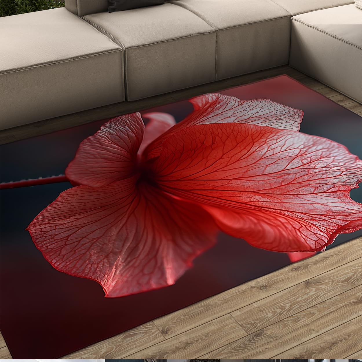 Tapis floral rouge 120x150 moquette moderne chambre d'amis lavable et douce