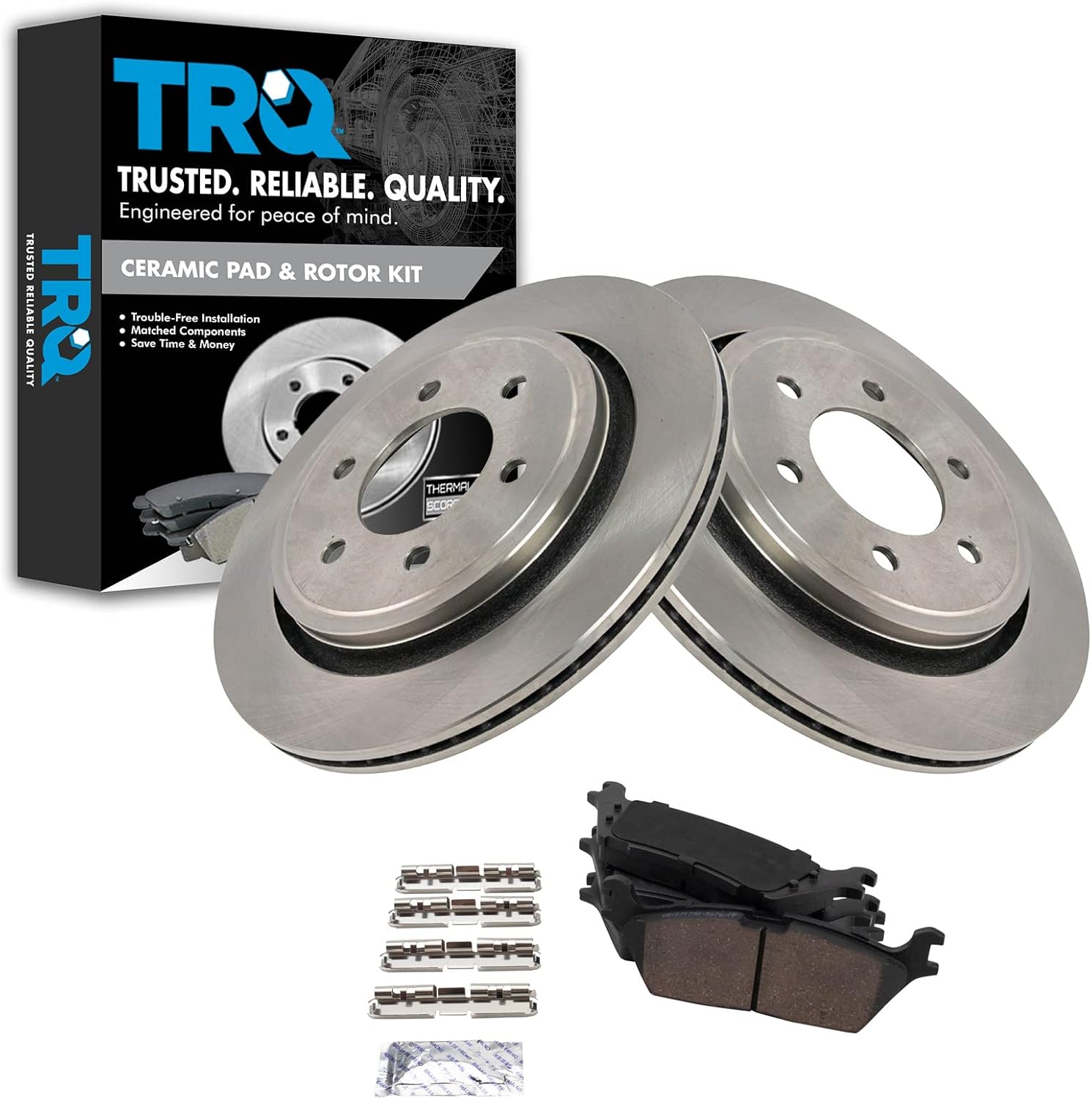 TRQ Rear Brake Pad & Rotor Kit Brake Pads Brake Rotor Ceramic Compatible with 2015-2017 Ford F-150