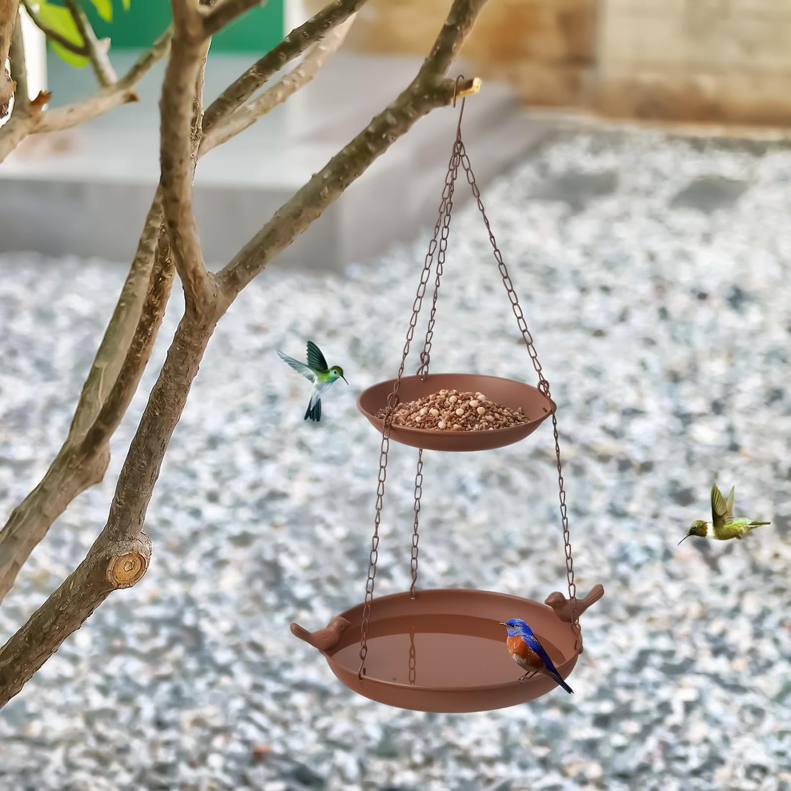 Vogeltränke Für Die Außennutzung - Vogelfutterspender Mit Zwei Ebenen | Dekorativer Futterspender für Kolibris,Für Den Garten Den Balkon Die Terrasse Außenbereich Hinterhof Das Fenster Ras