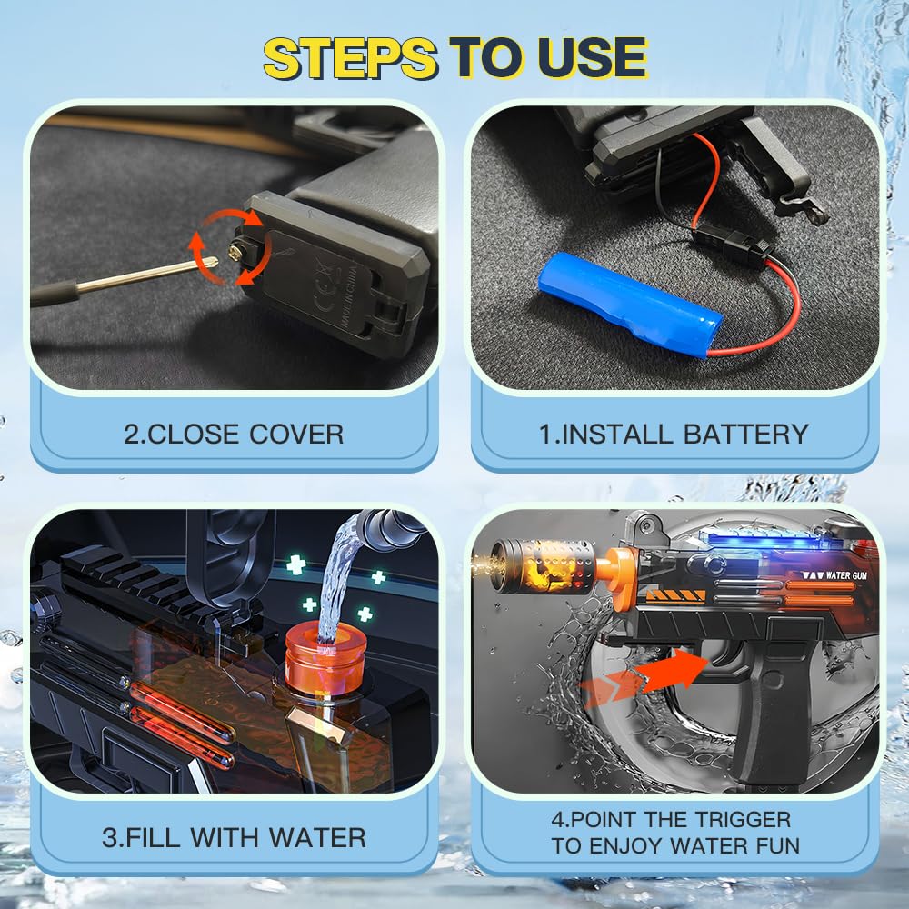 2 Pack Electric Water Guns for Adults Kids Automatic Water Gun Pistols Up to 30 FT Long Range - Image 4